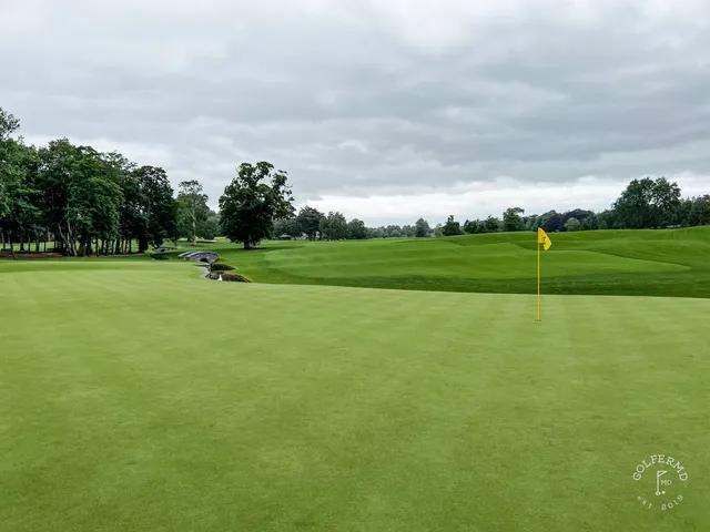 A golfer hitting a shot at Adare Manor, with the fairway ahead.