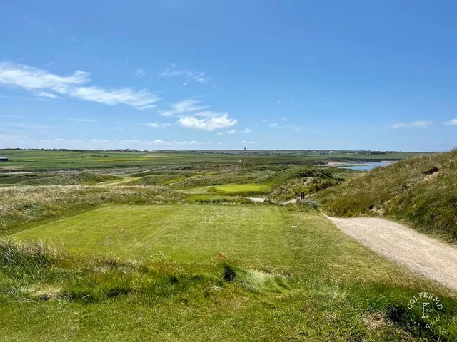 A fairway at Ballybunion's Cashen Course running through the dunes toward the Atlantic.