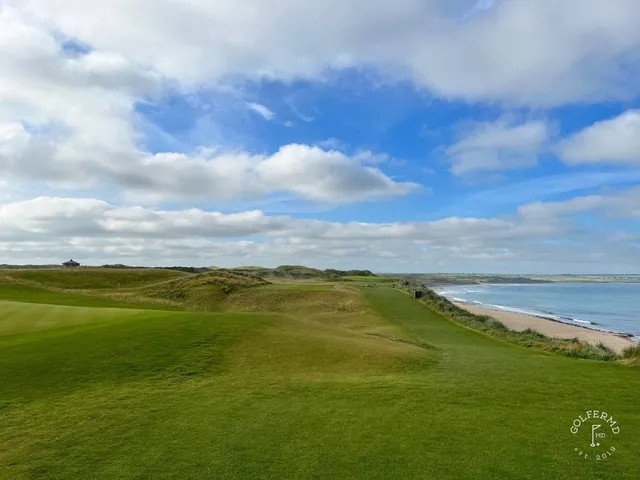 A wide view of the dunes and the ocean from the Old Course at Ballybunion.