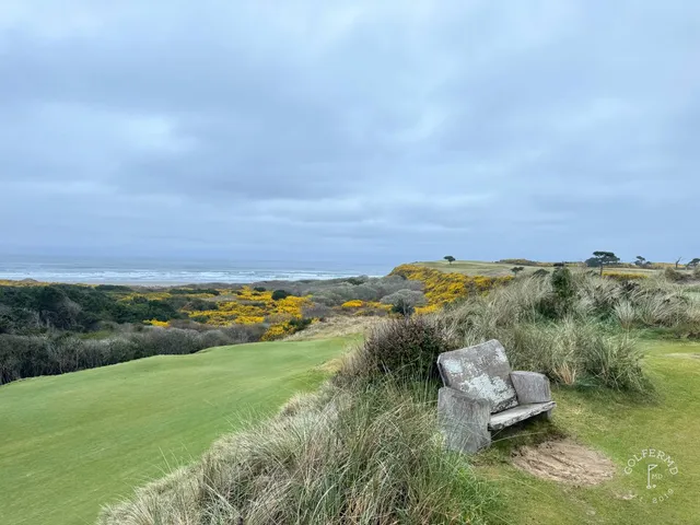 A short par-3 green at Bandon Preserve, with the Pacific behind the hole.