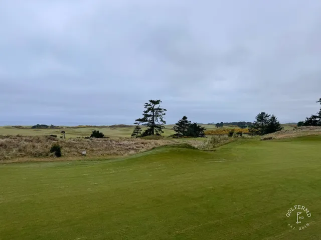 A golfer hitting a shot at Bandon Preserve, with the ocean ahead.