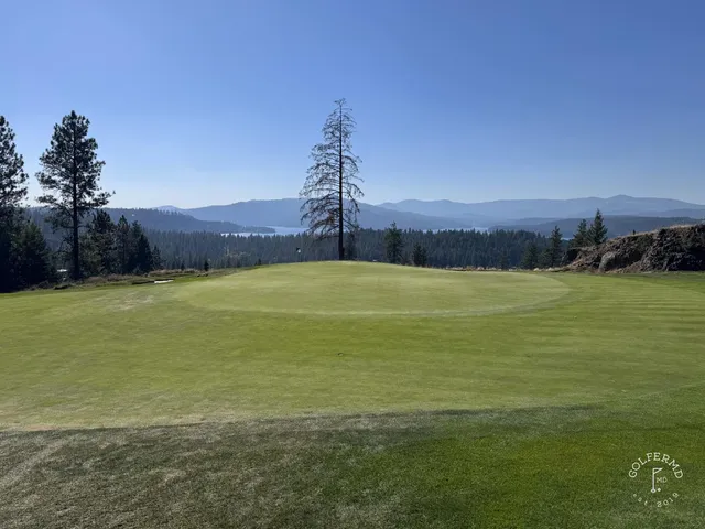 A wide view across Gozzer Ranch, with pine forest and the lake in the distance.