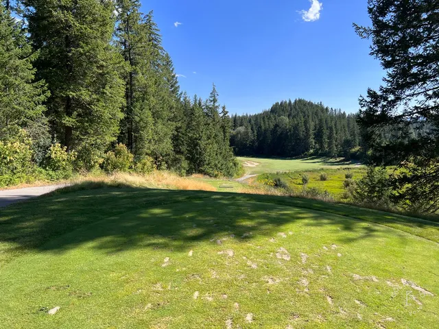 Golfers on a tee at The Idaho Club, with the lake behind them.