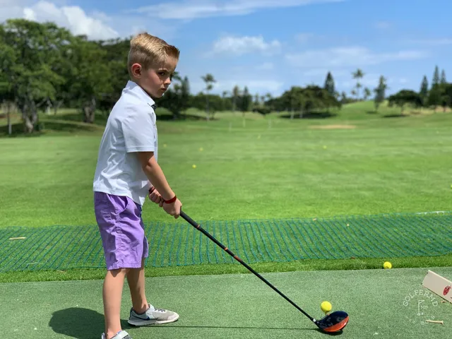 A green and flagstick at Ko Olina, with a sand bunker in front and palm trees around the hole.