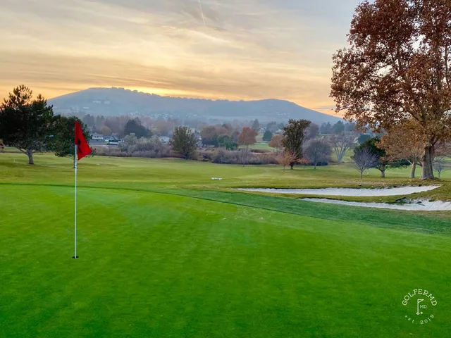 A fairway at Meadow Springs, with the fairway and the Tri-Cities hills beyond.
