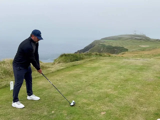 A wide view from the headland at Old Head, with the water on both sides.