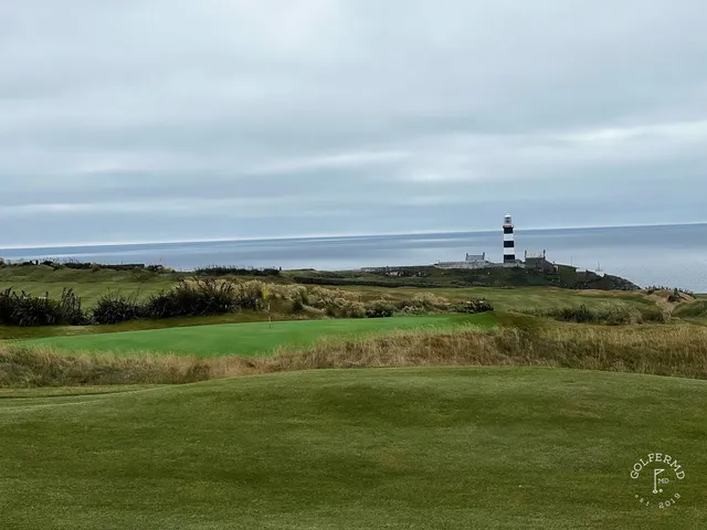 A wide hole at Old Head, the fairway running above the Atlantic.