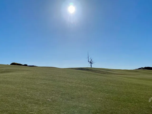 A fairway on Old Macdonald running through the dunes toward the Pacific.