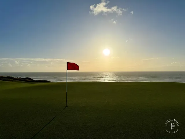 A panorama of Old Macdonald, several holes in the dunes with the Pacific beyond.
