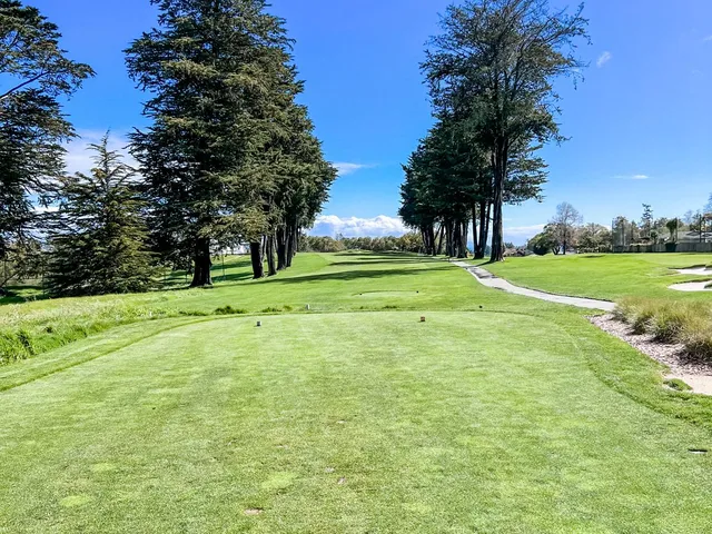 A golfer putting on a green at Pasatiempo Golf Club, with trees around the hole.