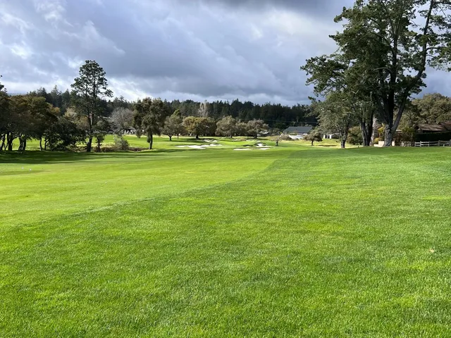 The clubhouse and practice area at Pasatiempo Golf Club.