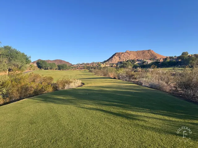 A wide view at Reflection Bay, with the fairway, Lake Mead, and the mountains.