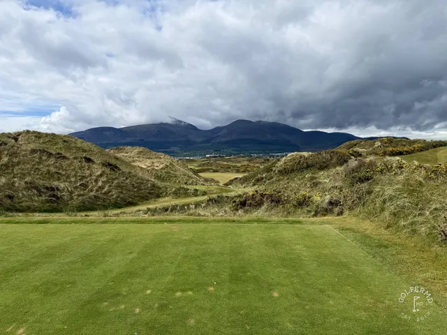 A panorama of the Annesley Links, with Newcastle and the mountains on the horizon.