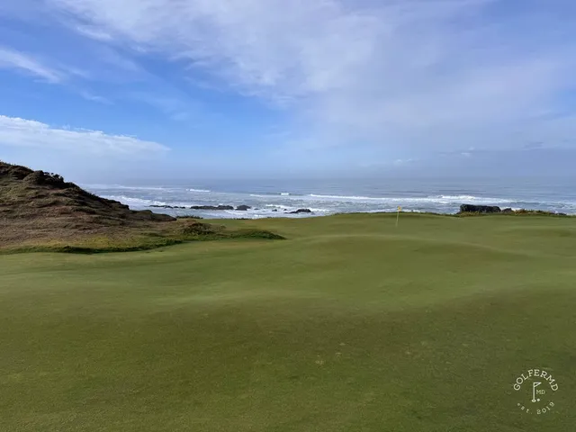 An elevated view across Sheep Ranch, the holes spread along the bluff.