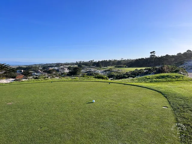 The ocean and a sandy beach from the dunes at Spyglass Hill Golf Course.