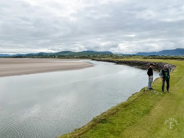 A fairway at Waterville with a bunker on the right and the mountains ahead.