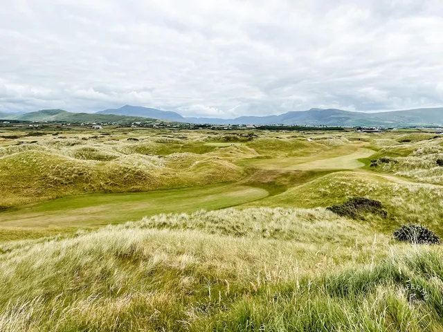 A final wide view of Waterville Golf Links, the course spread along the Kerry coast.